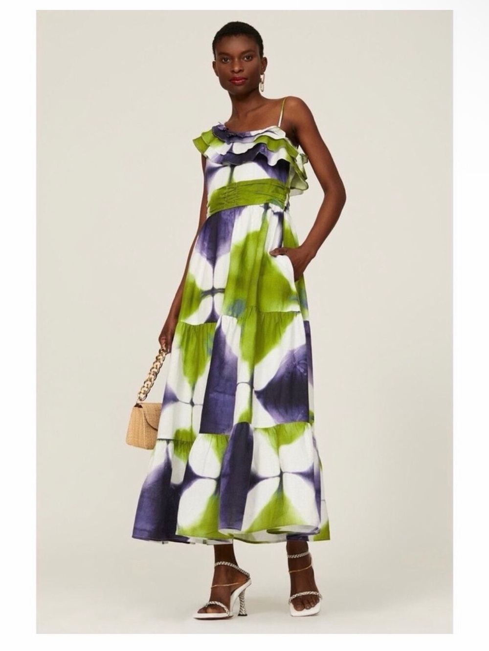 Purple & Green One Shoulder Maxi Dress with Pockets- GORGEOUS